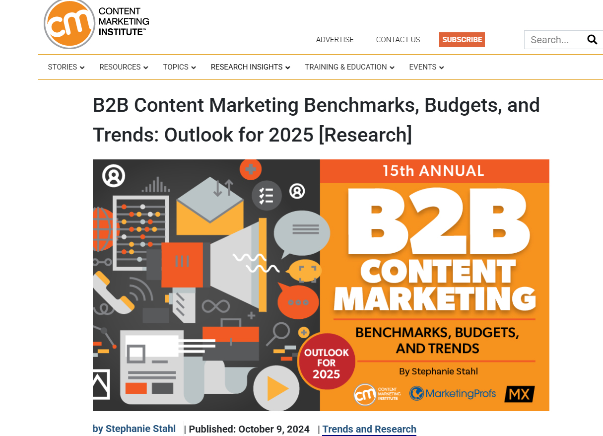Дослідження Content Marketing Institute про тренди контент-маркетингу «B2B Content Marketing Benchmarks, Budgets та Trends: Outlook for 2025 [Research]»